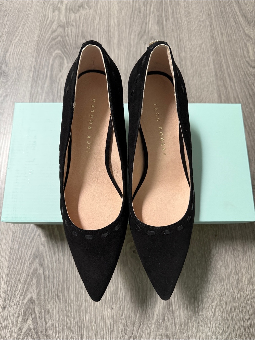 Jack Rogers Black Pointed Toe Suede Heels
